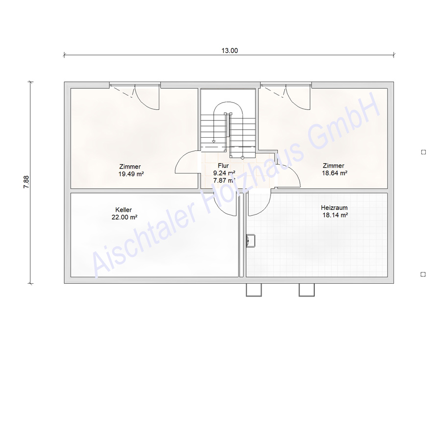 Grundriss Kellergeschoss Toskanahaus von Aischtaler Holzhaus mit zusätzlichen Räumen und Stauraum