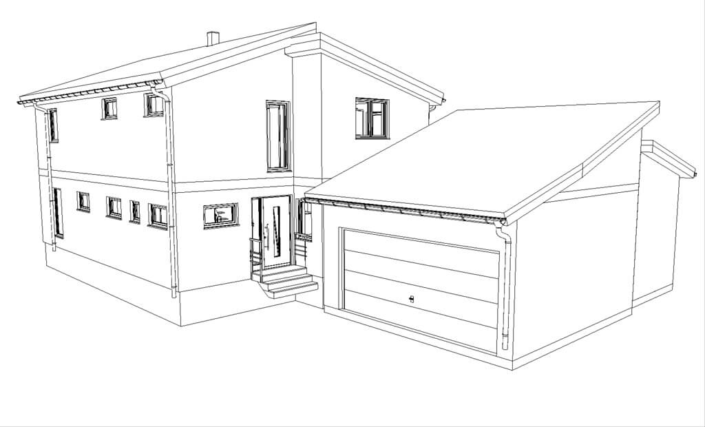 Architekturzeichnung des Doppelkubushaus von Aischtaler Holzhaus