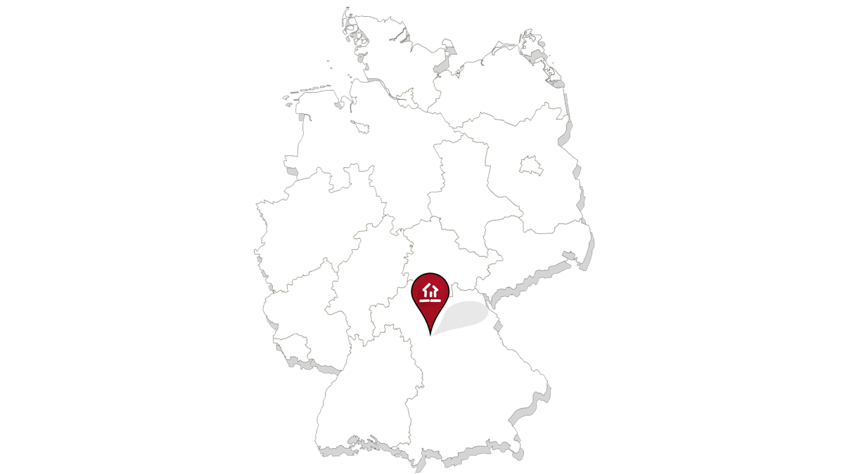 Kontakt zu Aischtaler Holzhaus – Eine Karte von Deutschland mit rotem Marker auf Neustadt an der Aisch